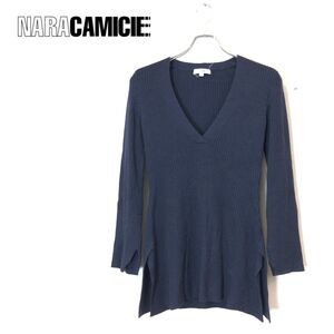 1O2646-F◆ NARA CAMICIE ナラカミーチェ ニット セーター Ｖネック トップス ◆ size1 ウール ネイビー 古着 レディース 秋冬