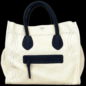 【1円～】セリーヌ CELINE バッグ ハンドバッグ トートバッグ ラゲージ ファントム キャンバス ベージュ ブラック 中古