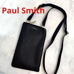 ☆美品☆PAUL SMITH モバイルポシェット フォンバッグ レザー 黒