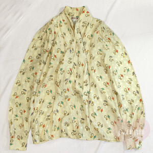 ブラウス シャツ 古着 昭和 レトロ ガウン風 羽織 シルク silk ジュエリー柄 70s 80s ビンテージ ヴィンテージ vintage 70s 80s レディース