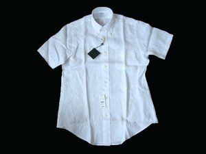 新品 【送料無料】S (USA) ブルックスブラザーズ 麻 100% 白 半袖 ボタンダウン シャツ Irish Linen SLIM FIT Shirt 日本サイズM位