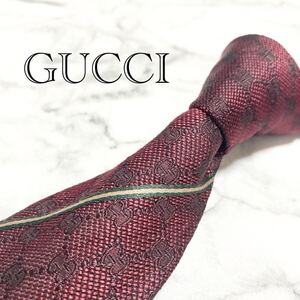 GUCCI グッチ　 GG柄　ワインレッド　ボルドー　シェリーライン　 シルク 絹 ネクタイ