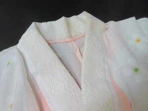 1円 良品 正絹 長襦袢 縮緬 式典 和装 和服 絞り 花柄 高級 袖無双 身丈125cm 裄63cm【夢職】★★★