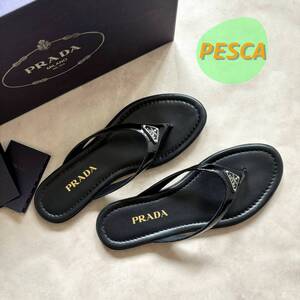 【新品未使用箱付き】 PRADA プラダ サンダル ブラック レザー　36.5　1Y657I 