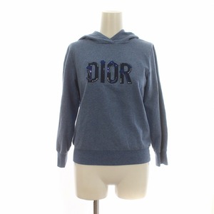 クリスチャンディオール Christian Dior スウェット トレーナー パーカー フード ロゴ スパンコール ビーズ 花 長袖 10 140cm 青