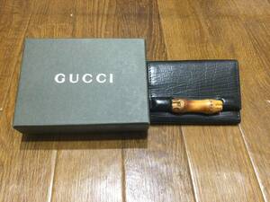 ★GUCCI グッチ★キーケース★バンブー★ブラック 型押し皮革★