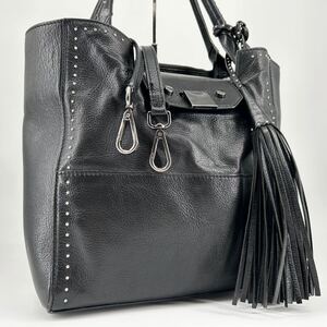 【美品/希少】JIMMY CHOO ジミーチュウ トートバッグ ロビン ショルダー 2way メンズ ビジネス スタッズ 肩掛け A4可 レザー 本革 ブラック