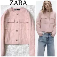 ZARA ゴールドボタン ショートジャケット クロップドジャケット　ノーカラー