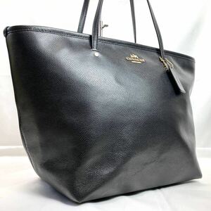 【美品 A4可】コーチ COACH トートバッグ ワンショルダー 肩掛け 大容量 レザー 本革 シボ革 チャーム ロゴ メンズ ビジネス ブラック 黒 