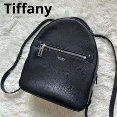 Tiffany ティファニー ロゴ ブラックグレイン シボ革 ミニリュック