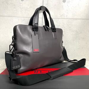 [希少 極美品] TUMI トゥミ 牛革 オールレザー 2way HARRISON SENECA メンズ ビジネスバッグ ブリーフケース 斜め掛け A4+PC可 通勤 グレー