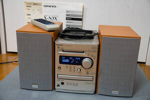 希少稼働品/完動良品●ONKYO 小型CD/MDコンポ FR-N3X●純正リモコン・取説・アンテナ・スピーカーセット