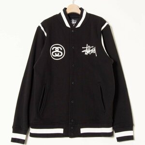 【1円スタート】STUSSY ステューシー 裏起毛スウェットブルゾン アウター 綿100％ カジュアル ストリート 秋冬 ブラック 黒 XL ロゴ釦