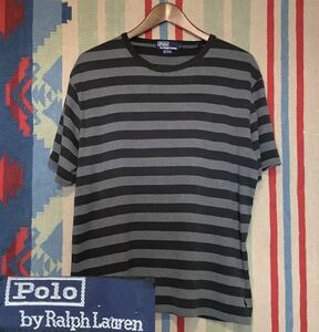 ビッグポロ ! 90s ラルフローレン ビンテージ ボーダー カットソー 半袖 Tシャツ 黒 × グレー US -L サイズ シングルステッチ //