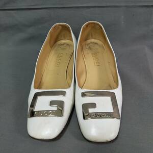 ▲　6/12　261703　GUCCI　パンプス　ホワイト　Gロゴ　シルバー金具　101　2295　361/2　C　レディース　グッチ　箱付【真贋鑑定済】　