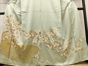 平和屋着物■豪華色留袖　刺繍　枝桜文　金彩　正絹　逸品　BAAL1969bs