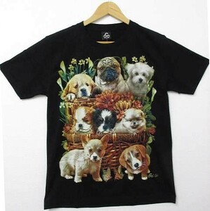 【送料無料】【新品】Caballo 半袖Tシャツ 子犬 パグ チワワ ポメラニアン シーズー キャバリア Sサイズ 男女兼用 ■L18162SSA18