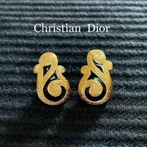 Christian dior クリスチャン・ディオール ヴィンテージ ピアス ブラックエナメル×ゴールドカラー