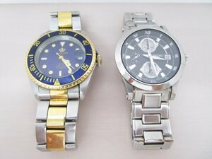 [１円スタート！]☆ジャンク☆メンズ腕時計セット H⑩ SEIKO セイコー クロノグラフ ブラック ＋ SALVECCHIO ネイビー ２点セット H⑩ 371