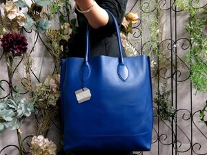 ●超美品●MULBERRY マルベリー●パンチングロゴ●カーフ レザー 本革●トート バッグ●ブルー●G金具●肩掛け●A4 書類 かばん●Js53751