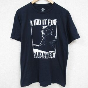 XL/古着 半袖 Tシャツ メンズ クロヒョウ 大きいサイズ クルーネック 紺 ネイビー 24may22 中古