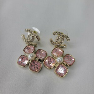 1円　シャネル　CHANEL　ピアス　I24S　花柄　花 パール　ラインストーン　ココマーク　クローバー