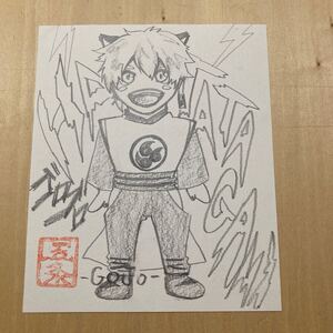 手描き イラスト 一点物 原画 五条 パンダ ハタタガミ君 オリジナルキャラクター 雷 精霊 漫画 鉛筆書き オリジナルイラスト