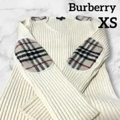 Burberry セーター ニット ノバチェック ベージュ 肘当て ウール