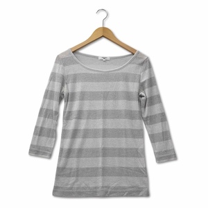 ナチュラルビューティーベーシック NATURAL BEAUTY BASIC ラメ入り ボーダー 7分袖 Tシャツ カットソー シルバーグレー M レディース