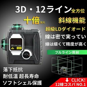 1年保証LW フルライン シャープ製発光管 水平全方位3D 12 ライン グリーン レーザー 墨出し器 (FUKUDA代替機種) 近距離工事 落下抵抗SK-D3