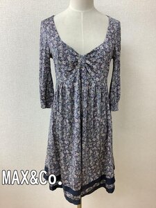 MAX&Co. マックスアンドコー グレーにパープル系花柄 ストレッチワンピース サイズL