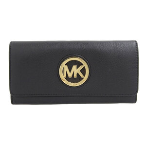 【本物保証】 美品 マイケルコース MICHAEL KORS ホック付 長財布 レザー 黒 32F2GFTE3L