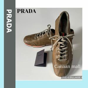 【PRADA】訳あり：レザースニーカー カーキ色