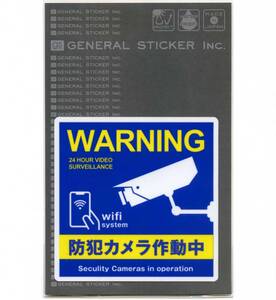 ２枚セット サインステッカー　WARNING 防犯カメラ作動中(ブルー)