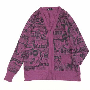 HYSTERIC GLAMOUR ヒステリックグラマー ウールブレンド 総柄 ジップアップ ニット カーディガン F パープル系 日本製 羽織り レディース