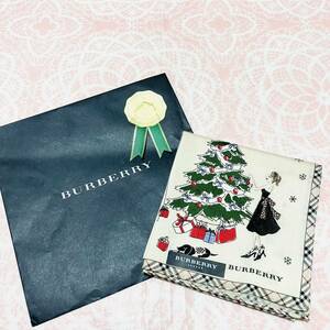 【希少】新品/BURBERRY/女の子/ハンカチ/正規品/綿100%/未使用/即決/匿名発送/バーバリー/ノバチェック/女性/犬/ギフト袋/刺繍クリスマス