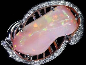 ZM14221S【1円～】新品【RK宝石】≪opal≫ 魅惑の遊色!! 極上オパール 特大15.6ct!! 極上ダイヤモンド 0.73ct Pt900 超高級リング ダイヤ