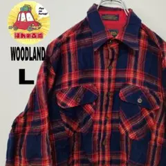 usa古着 WOODLAND ネルシャツ　L ネイビー　レッド　チェック