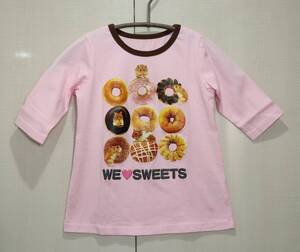 美品　可愛い！　ピンク七分袖カットソー　Tシャツ　110㎝　　ドーナツ　ハムスター　WE LOVE SWEETS　美味しそうな転写プリント