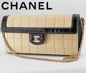 CHANEL シャネル ココマーク チョコバー ラムスキン チェーンショルダーバッグ ハンドバッグ 肩掛け ベージュ系×ブラック系　レディース