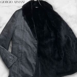 極美品/Lサイズ●GIORGIO ARMANI ジョルジオ アルマーニ ビーバーファー 毛皮 ジャケット コート テーラード ムートン ブラック メンズ 48