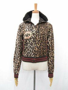 美品 【ディーアンドジー D＆G】 レオパード柄 フード付 ジップアップパーカー (レディース) sizeXS ブラウン系 イタリア製■10LT5000■