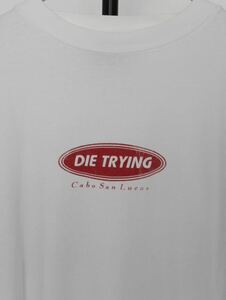 【両面プリント】80s 90s Die trying プリント tシャツ USA製 XL シングルステッチ フォトプリント アメリカ製 企業 ヴィンテージ 白T