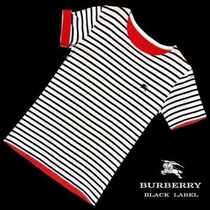 レア バーバリーブラックレーベル ボーダー Ｔシャツ メンズ 男性用 2（M） 黒 白 赤 半袖シャツ カットソー BURBERRY BLACK LABEL