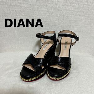 DIANA ダイアナ サンダル ヒール ブラック レディース サイズ：22.5cm THR-308