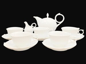 1円～ Meissen マイセン 波の戯れ ティーポット/クリーマー/ティーカップ＆ソーサー 5客/ 計12点 ※同梱不可 16-3206686