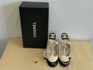 　CHANEL　シャネル　ハイヒール　レザー　ベージュ　ブラック　36　1/2