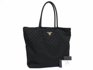 1円 ■極美品■ PRADA プラダ BR4486 テスートナイロン×レザー キルティング トートバッグ ショルダー 肩掛けかばん ブラック系 FA9625