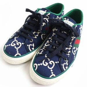 極美品△GUCCI グッチ テニス1977 606111 GGキャンバス ウェブライン ローカットスニーカー/シューズ ネイビー×グリーン系マルチ 6 伊製