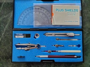 PLUS SHIELDS デザイン 設計 ロットリング 製図用ペン セット！ 一応ジャンク 設計図 説明書付き！ コンパス 半円分度器 セルロイド製